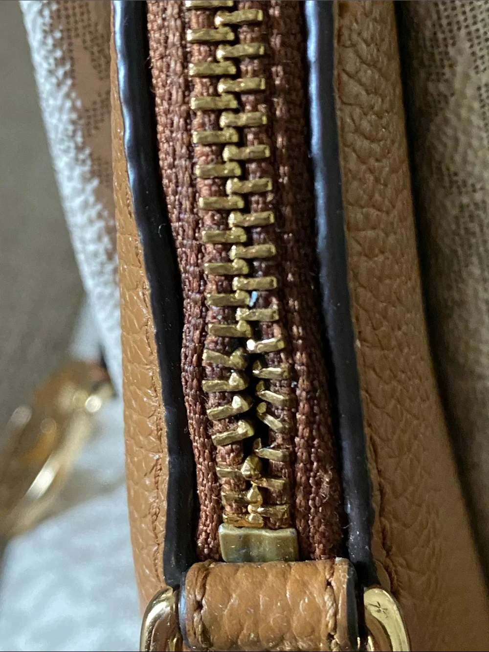 Michael Kors Signature Dome Satchel in Vanilla and Acorn Brown